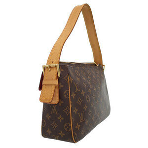 Louis Vuitton Cite Leather Bag Shoulder Brown Monogram Semi Viva